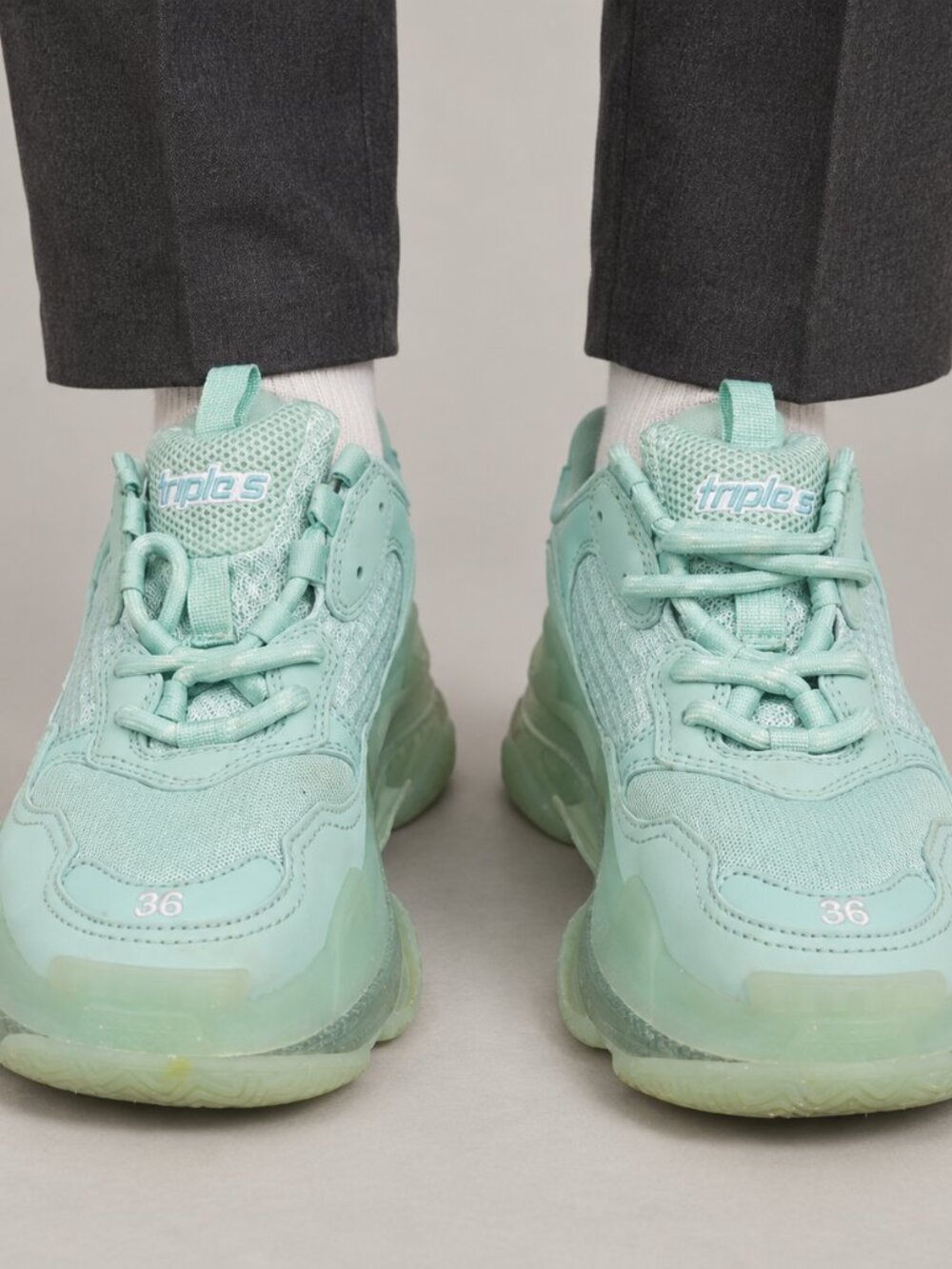 Balenciaga Kids Mint Green Triple S Style Sneakers